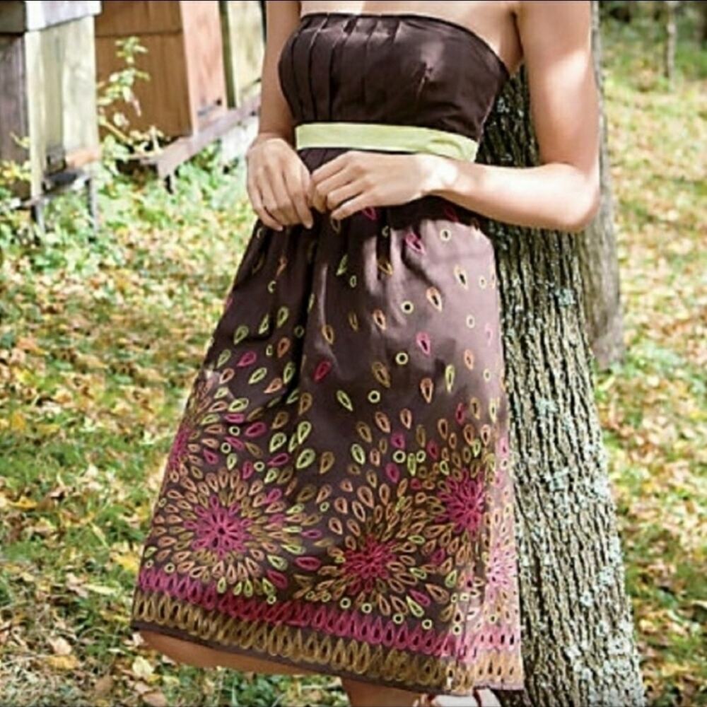 Anthropology Tabitha Strapless Laser Cut Lined Dress Size 8
